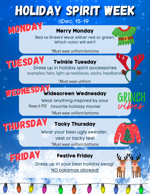 Holiday Spirit Week Calendar